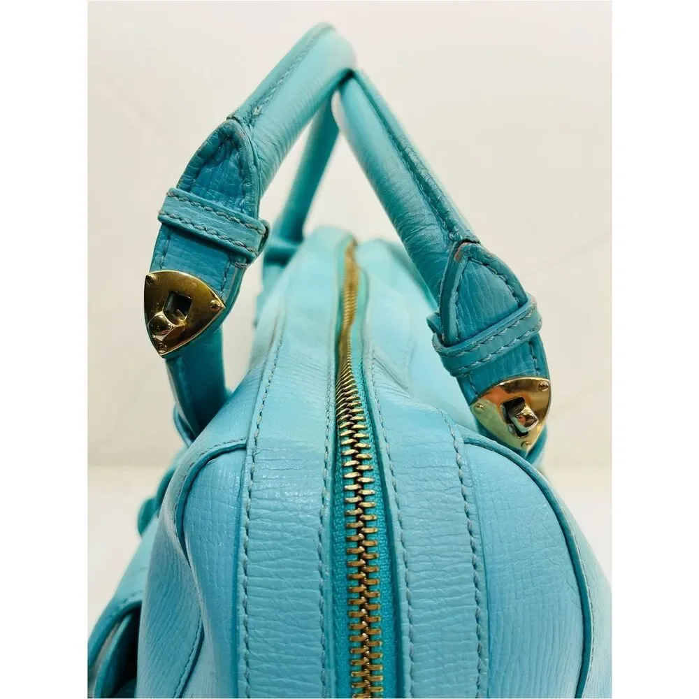 ✨ Jimmy Choo Vintage Turquoise Leather Satchel Top Handle Gold Hardware Bag